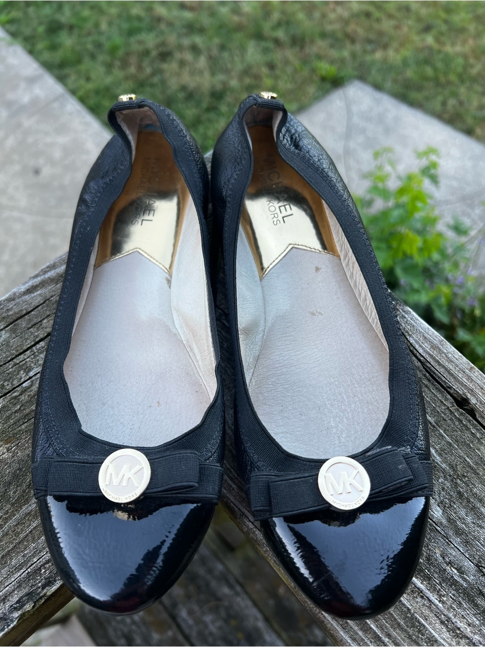 Michael Kors Black Patent Toe Logo Bow Ballet Flats